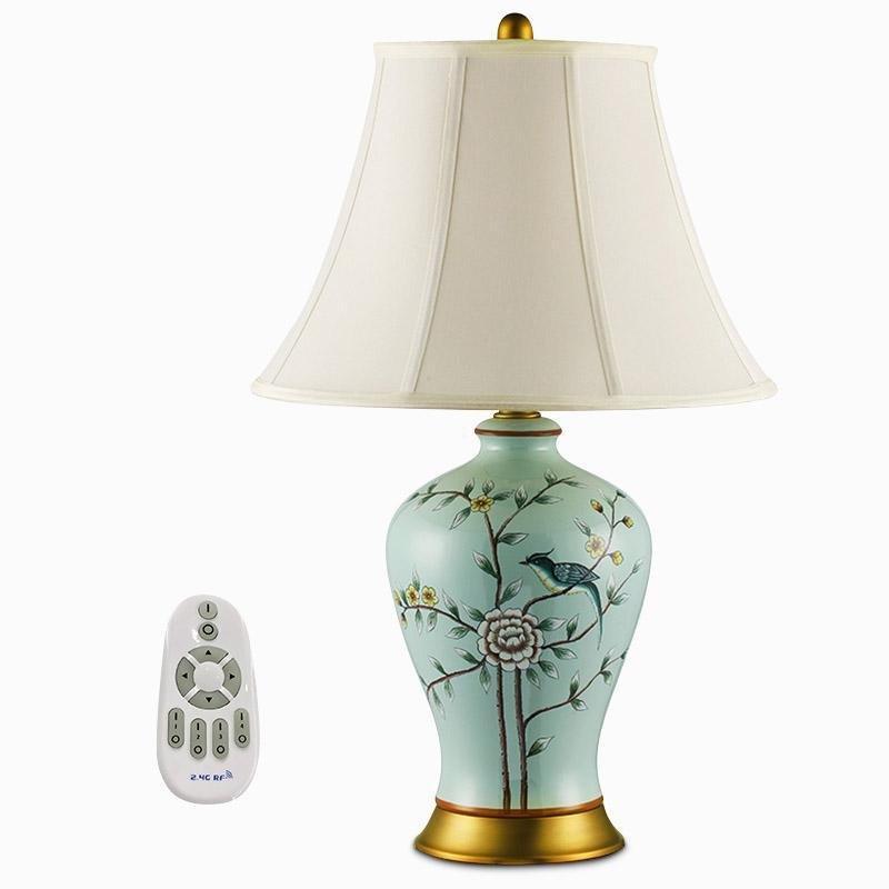 23-Inch Oriental Porcelain Table Lamp with Vivid Branches and Birds Design - Elegant Home Decor Lighting