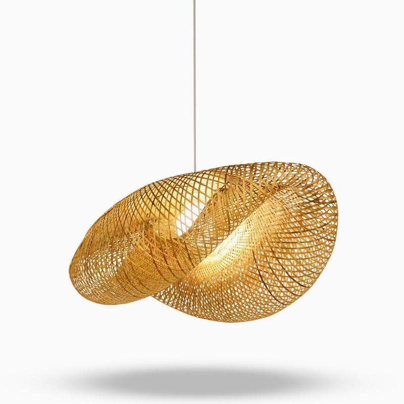 24-Inch Modern Farmhouse Curved Bamboo Pendant Light - Stylish Eco-Friendly Lighting Fixture for Home Décor