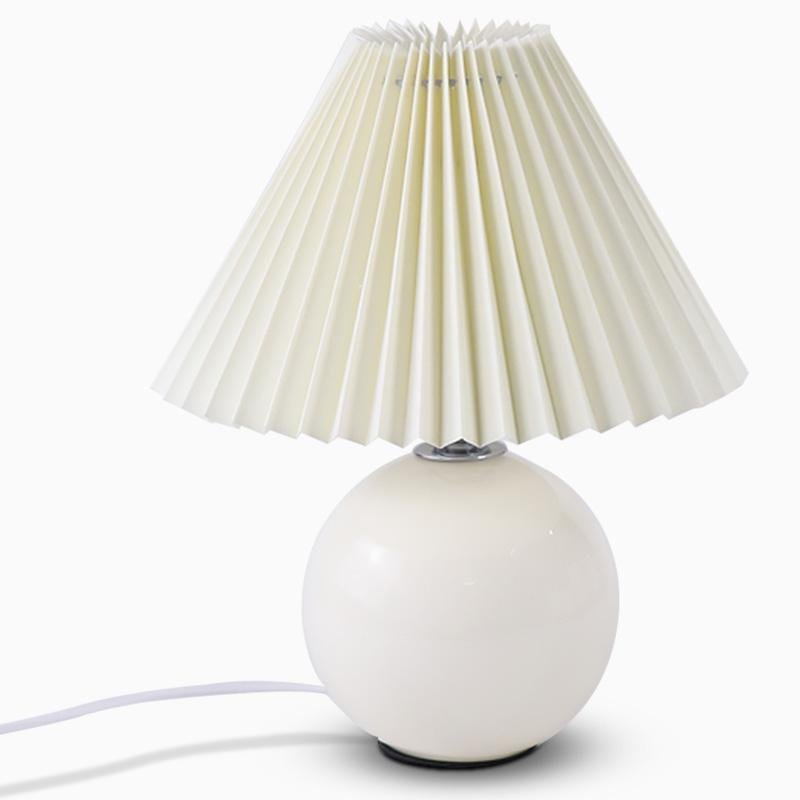 Elegant Modern White Globe Ceramic Table Lamp with Pleated Shade - Stylish Home Lighting