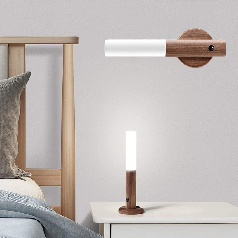 LED Wall Light with Motion Sensor - Stylish Wooden Lamp for Home Decor