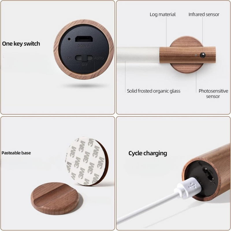 LED Wall Light with Motion Sensor - Stylish Wooden Lamp for Home Decor