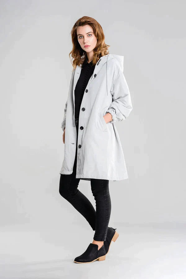 Stylish Women's Waterproof Hooded Jacket with Button Closure - Functional Rainwear for All Weather