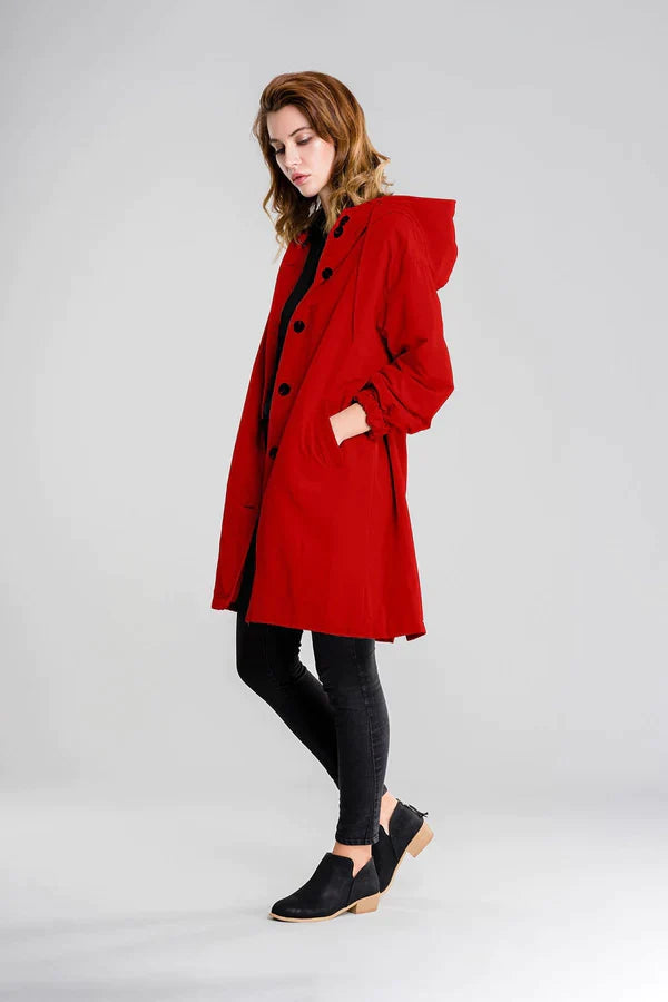 Stylish Women's Waterproof Hooded Jacket with Button Closure - Functional Rainwear for All Weather