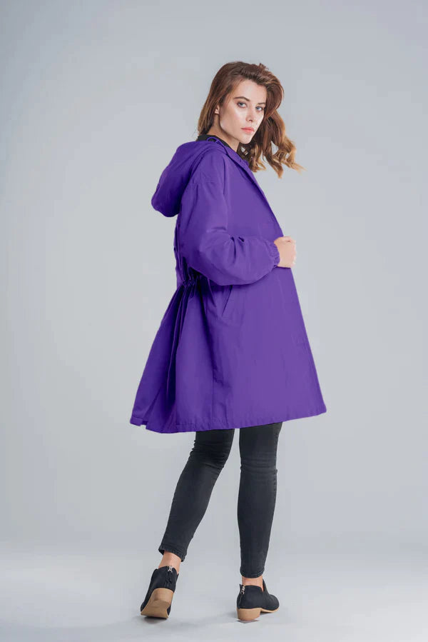 Stylish Women's Waterproof Hooded Jacket with Button Closure - Functional Rainwear for All Weather