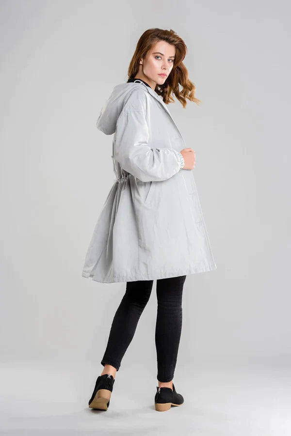 Stylish Women's Waterproof Hooded Jacket with Button Closure - Functional Rainwear for All Weather