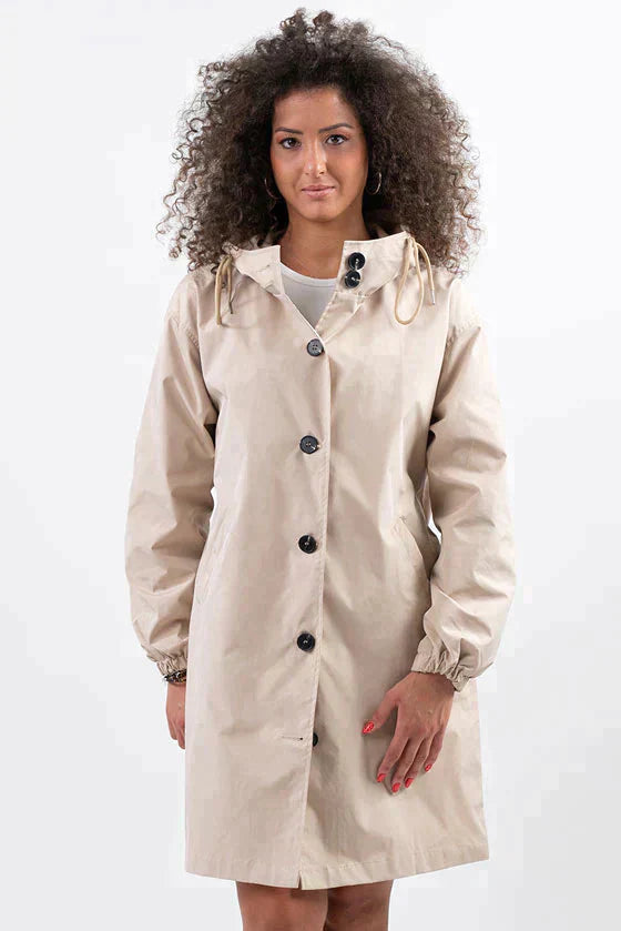 Stylish Women's Waterproof Hooded Jacket with Button Closure - Functional Rainwear for All Weather