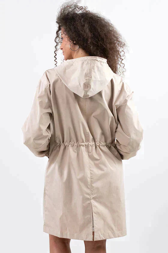 Stylish Women's Waterproof Hooded Jacket with Button Closure - Functional Rainwear for All Weather