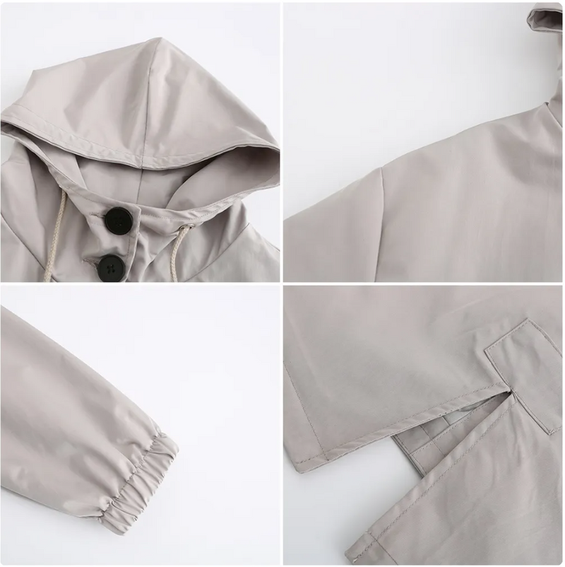 Stylish Women's Waterproof Hooded Jacket with Button Closure - Functional Rainwear for All Weather