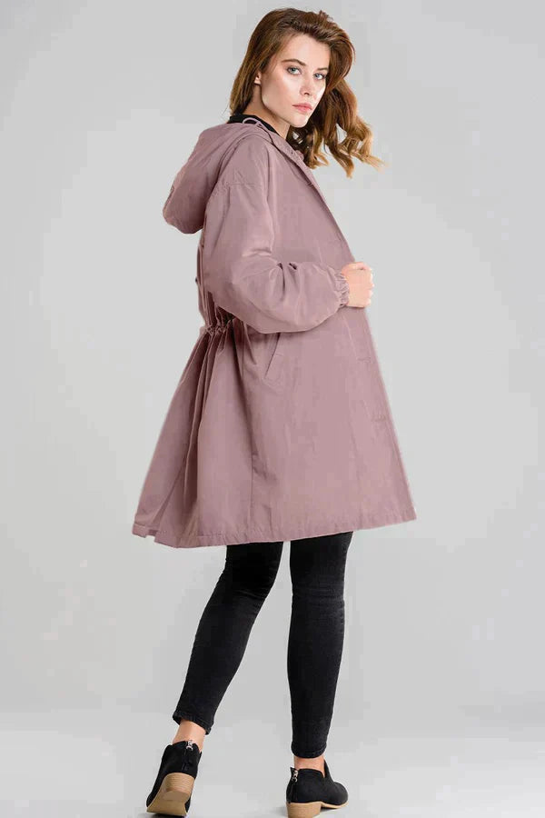 Stylish Women's Waterproof Hooded Jacket with Button Closure - Functional Rainwear for All Weather