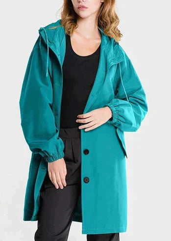 Stylish Women's Waterproof Hooded Jacket with Button Closure - Functional Rainwear for All Weather