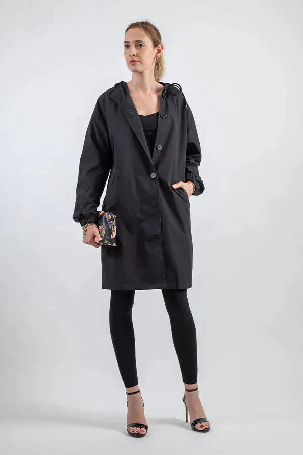 Stylish Women's Waterproof Hooded Jacket with Button Closure - Functional Rainwear for All Weather