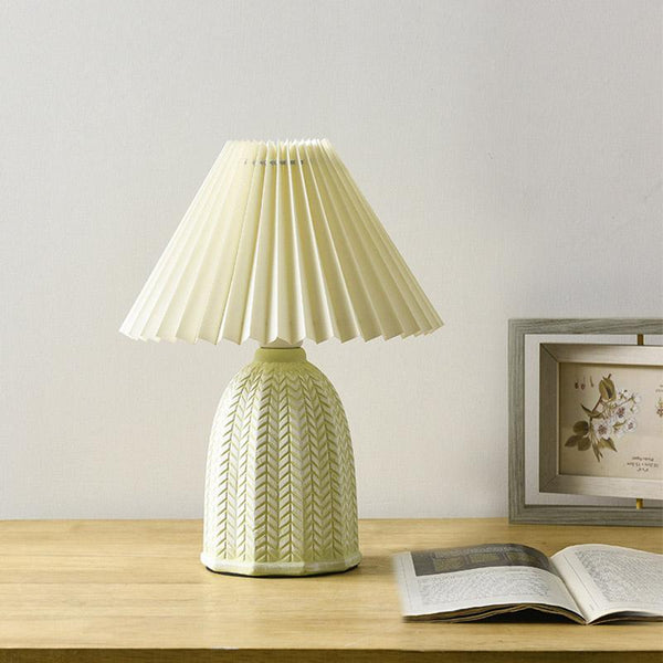 Vintage Ceramic Table Lamp with Tapered Pleated Linen Shade - 1-Light Design for Elegant Home Decor