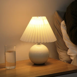 Elegant Modern White Globe Ceramic Table Lamp with Pleated Shade - Stylish Home Lighting