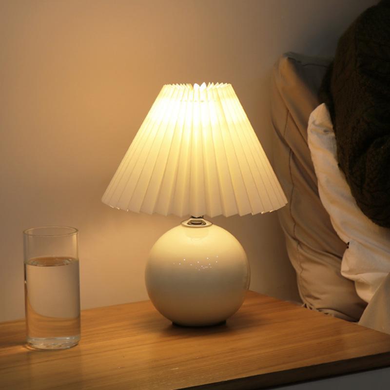 Elegant Modern White Globe Ceramic Table Lamp with Pleated Shade - Stylish Home Lighting