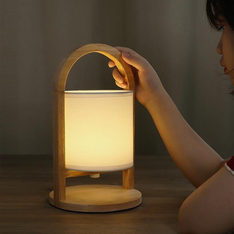 Battery-Operated Wooden Portable Accent Table Lamp - Stylish & Versatile Lighting for Any Space