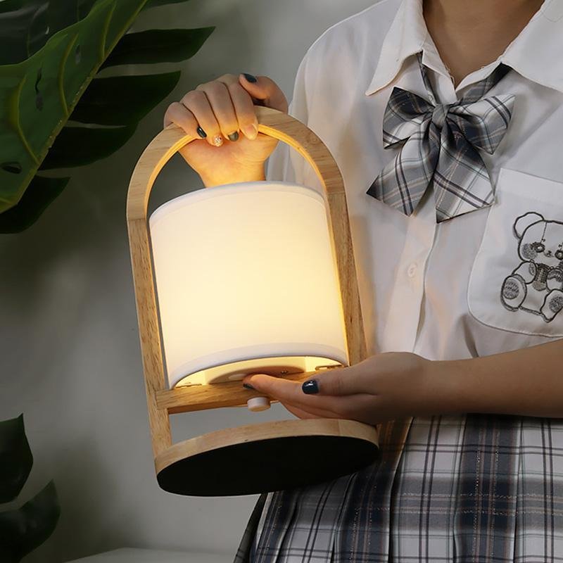 Battery-Operated Wooden Portable Accent Table Lamp - Stylish & Versatile Lighting for Any Space