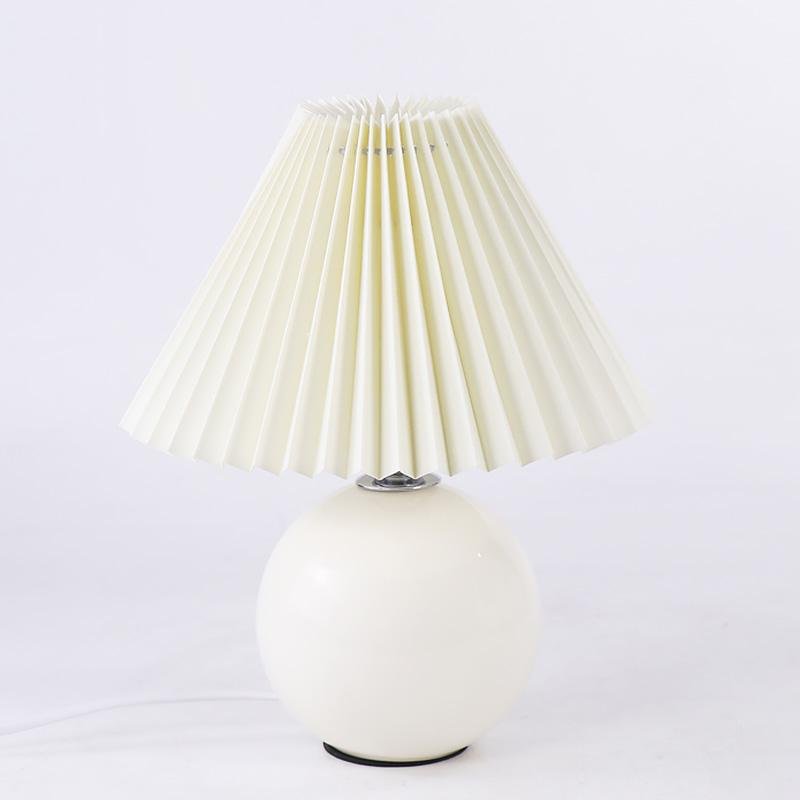 Elegant Modern White Globe Ceramic Table Lamp with Pleated Shade - Stylish Home Lighting