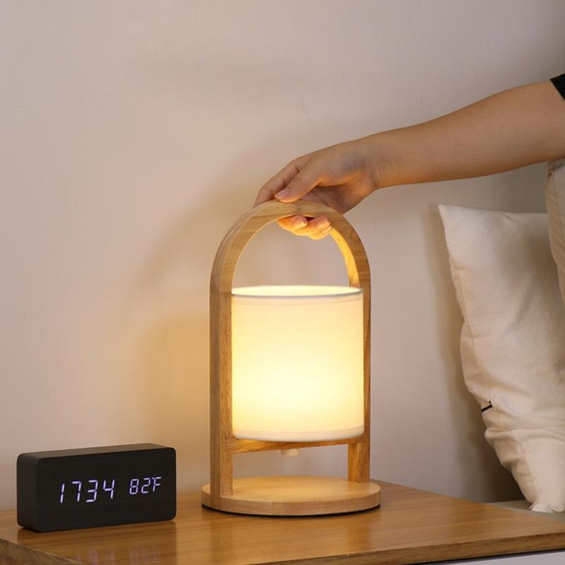 Battery-Operated Wooden Portable Accent Table Lamp - Stylish & Versatile Lighting for Any Space