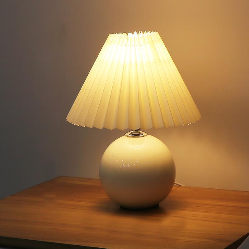 Elegant Modern White Globe Ceramic Table Lamp with Pleated Shade - Stylish Home Lighting