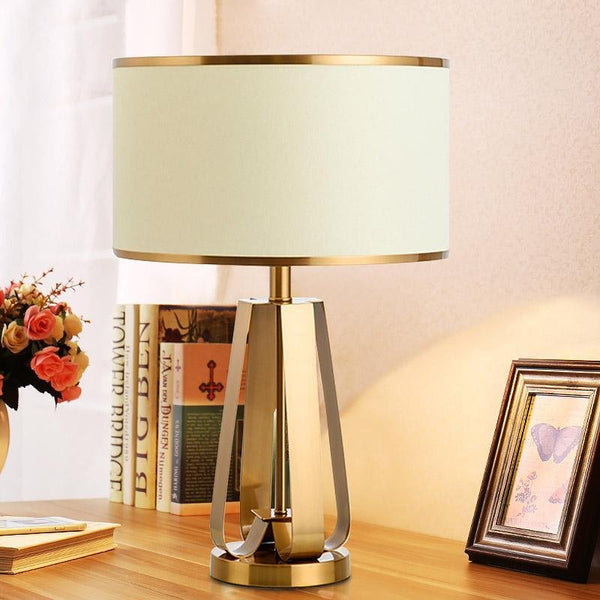 22-Inch Geometric Table Lamp - 1-Light Design with Golden Faux Silk Shade & Brass Base