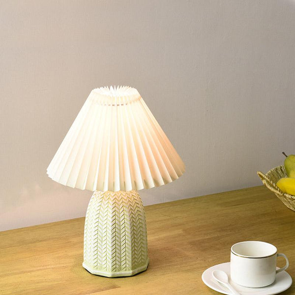 Vintage Ceramic Table Lamp with Tapered Pleated Linen Shade - 1-Light Design for Elegant Home Decor
