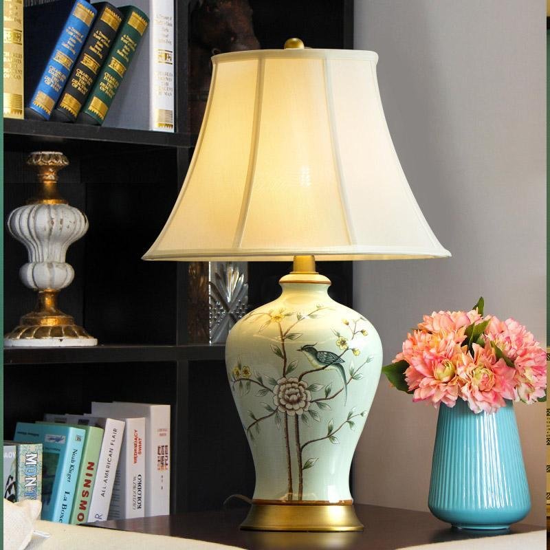 23-Inch Oriental Porcelain Table Lamp with Vivid Branches and Birds Design - Elegant Home Decor Lighting