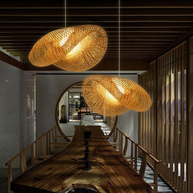 24-Inch Modern Farmhouse Curved Bamboo Pendant Light - Stylish Eco-Friendly Lighting Fixture for Home Décor