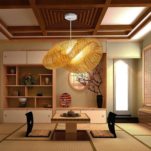 24-Inch Modern Farmhouse Curved Bamboo Pendant Light - Stylish Eco-Friendly Lighting Fixture for Home Décor