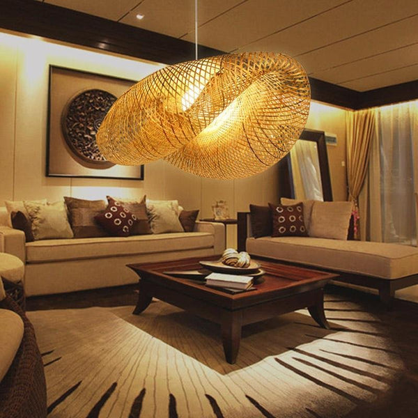 24-Inch Modern Farmhouse Curved Bamboo Pendant Light - Stylish Eco-Friendly Lighting Fixture for Home Décor