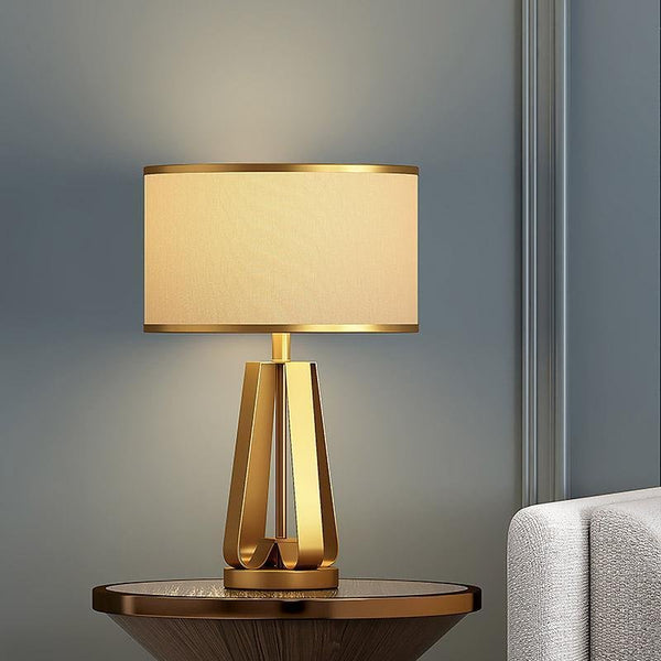 22-Inch Geometric Table Lamp - 1-Light Design with Golden Faux Silk Shade & Brass Base