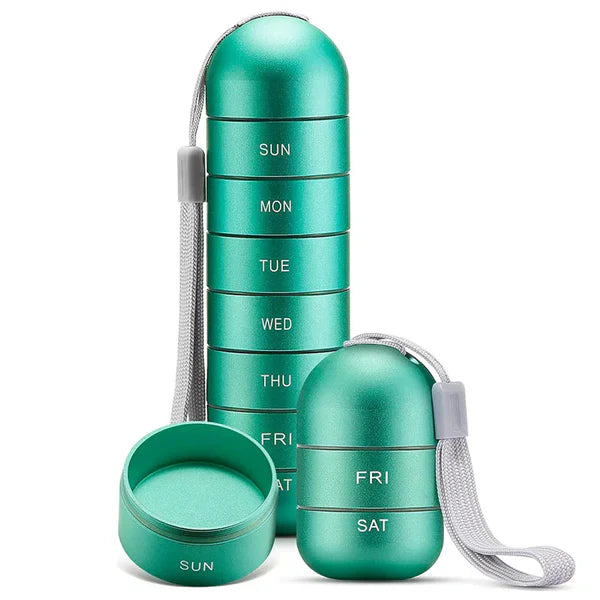 Travel-Friendly Aluminum 7-Day Pill Organizer | Portable Pill Box & Container for Medication Management