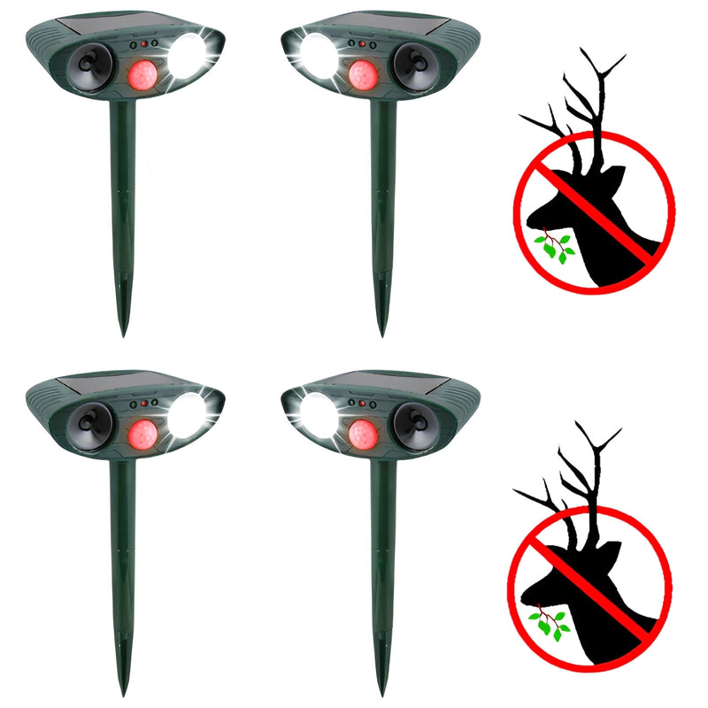 Solar-Powered Ultrasonic Deer Repeller - 4-Pack - Effective Wildlife Deterrent for Gardens and Yards