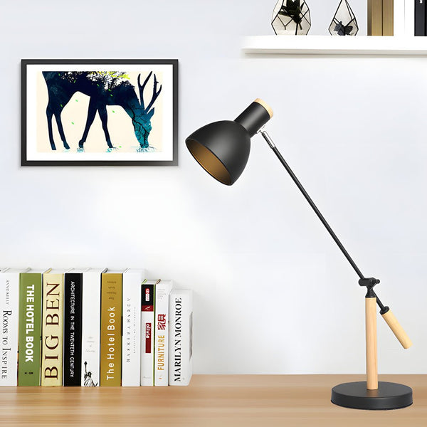 Adjustable Rotatable Wood & Metal Reading Desk Lamp - Stylish Lighting for Modern Interiors