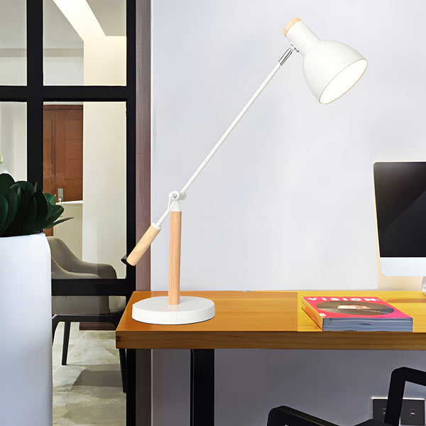 Adjustable Rotatable Wood & Metal Reading Desk Lamp - Stylish Lighting for Modern Interiors