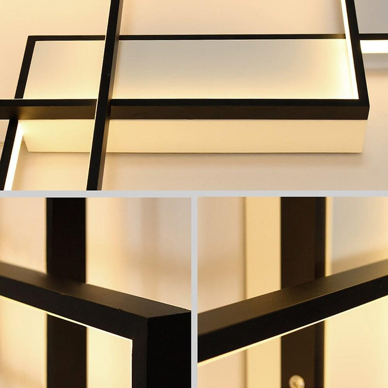 Modern Overlapping Rectangles Aluminum LED Flush Mount Ceiling Light - Geometric Style Lighting Fixture