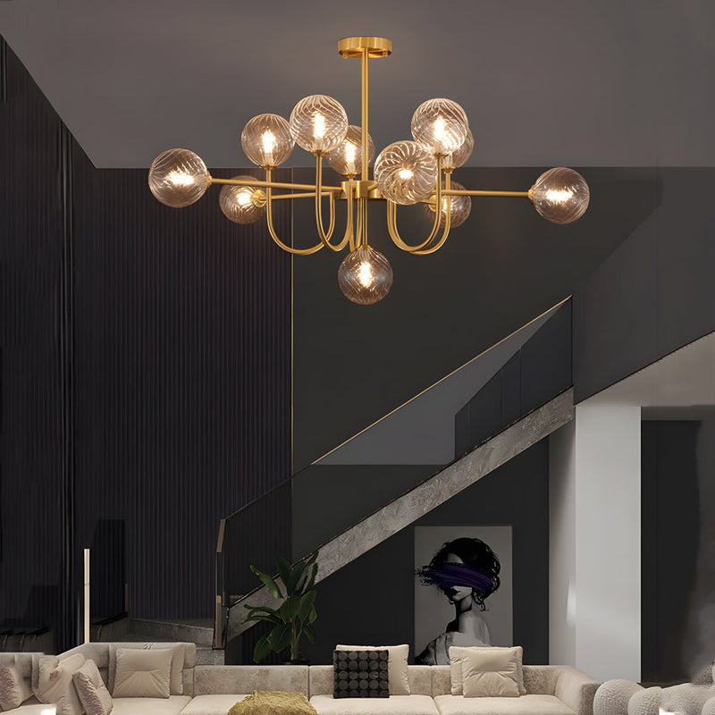 Elegant Amber Glass Globe Molecule Chandelier - Modern Pendant Light Fixture for Living Room, Dining Room, and Entryway