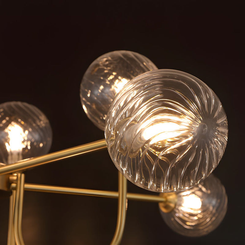 Elegant Amber Glass Globe Molecule Chandelier - Modern Pendant Light Fixture for Living Room, Dining Room, and Entryway