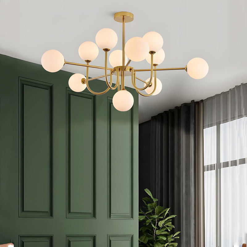 Elegant Amber Glass Globe Molecule Chandelier - Modern Pendant Light Fixture for Living Room, Dining Room, and Entryway