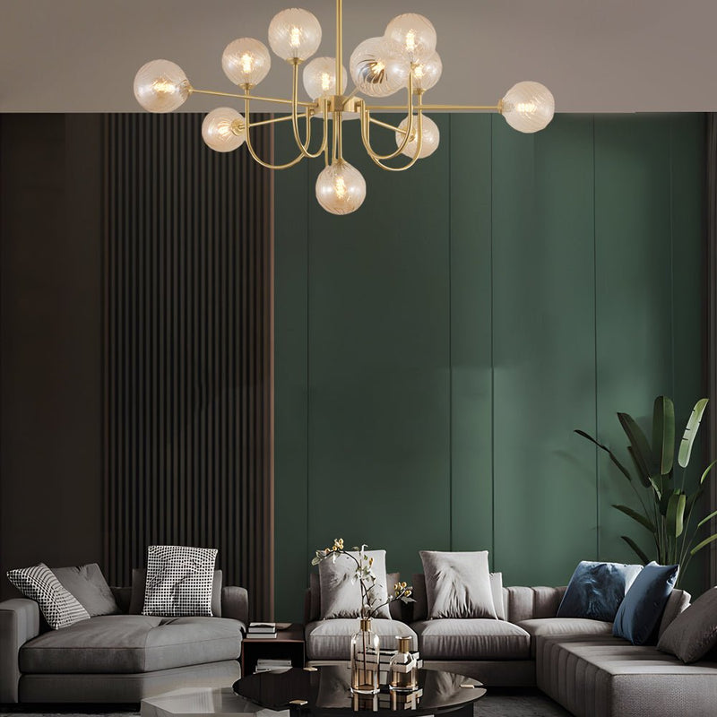 Elegant Amber Glass Globe Molecule Chandelier - Modern Pendant Light Fixture for Living Room, Dining Room, and Entryway