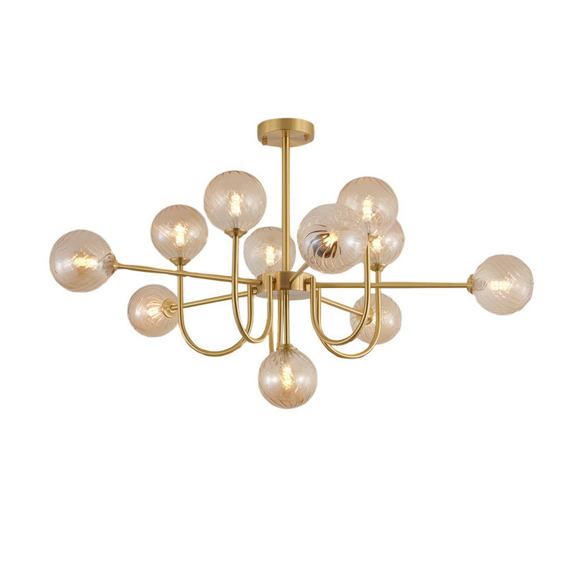 Elegant Amber Glass Globe Molecule Chandelier - Modern Pendant Light Fixture for Living Room, Dining Room, and Entryway