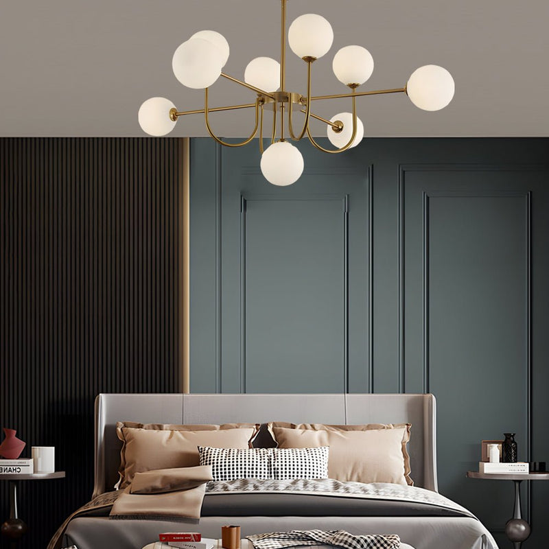 Elegant Amber Glass Globe Molecule Chandelier - Modern Pendant Light Fixture for Living Room, Dining Room, and Entryway