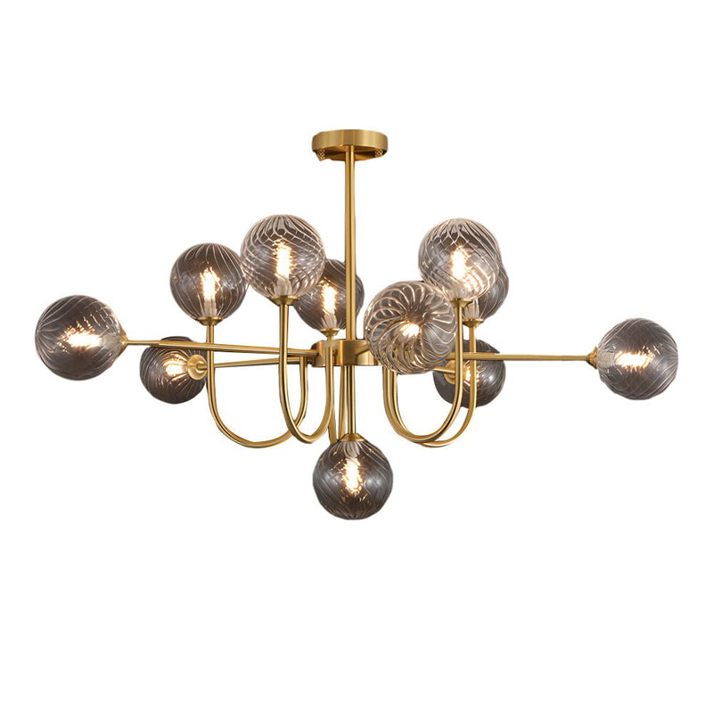 Elegant Amber Glass Globe Molecule Chandelier - Modern Pendant Light Fixture for Living Room, Dining Room, and Entryway
