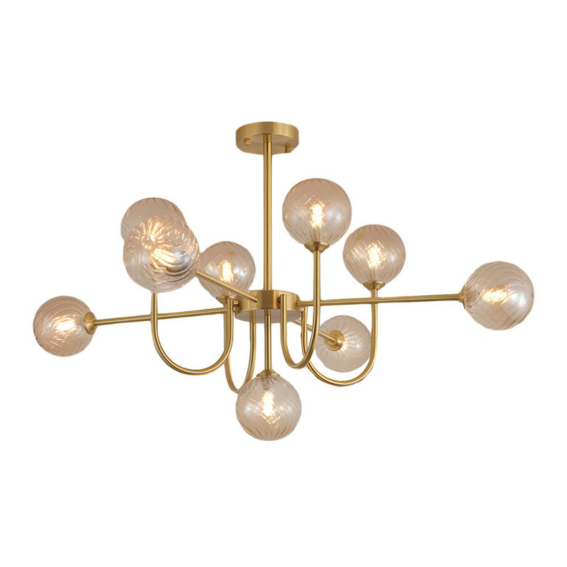 Elegant Amber Glass Globe Molecule Chandelier - Modern Pendant Light Fixture for Living Room, Dining Room, and Entryway