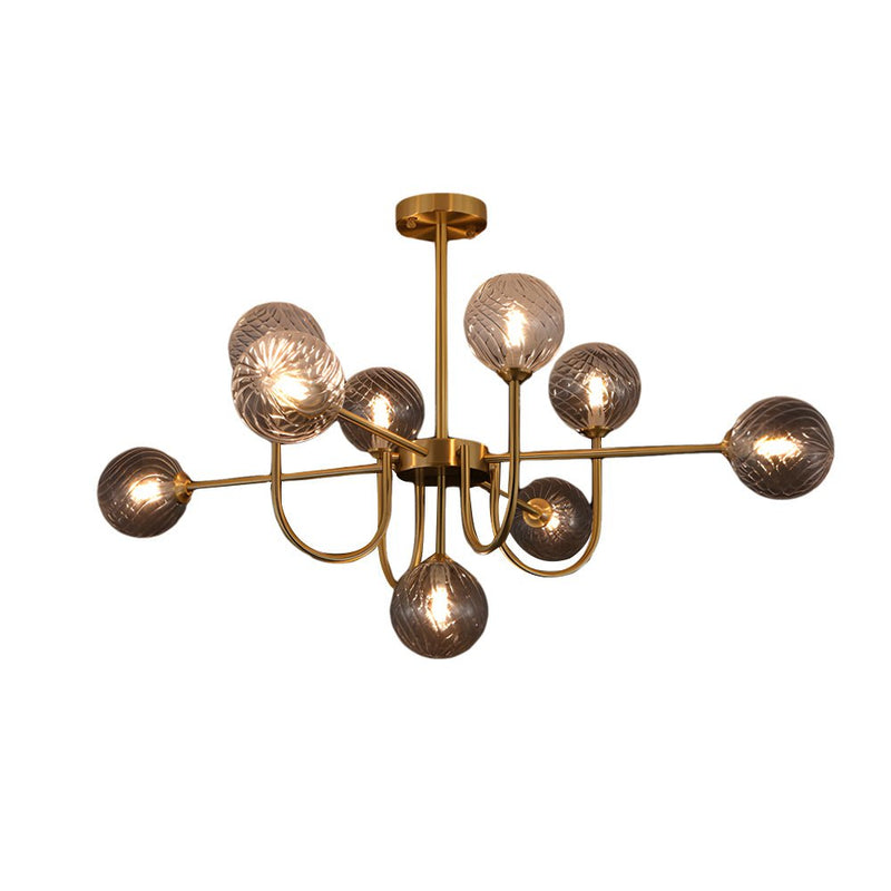Elegant Amber Glass Globe Molecule Chandelier - Modern Pendant Light Fixture for Living Room, Dining Room, and Entryway