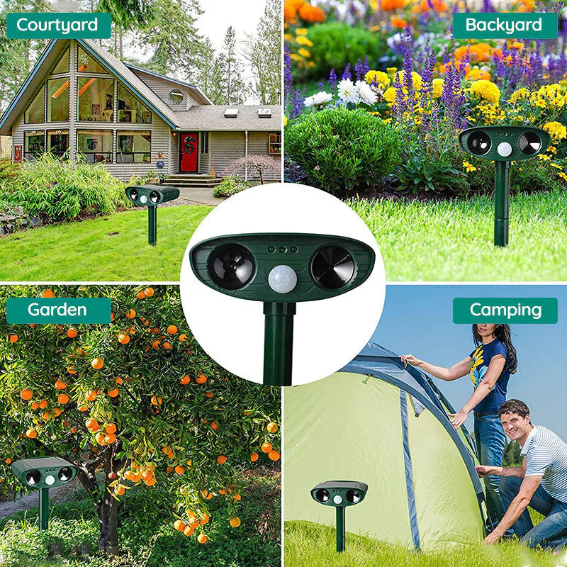 Solar-Powered Ultrasonic Animal Repellent - Eco-Friendly Pest Control Device for Gardens & Yards