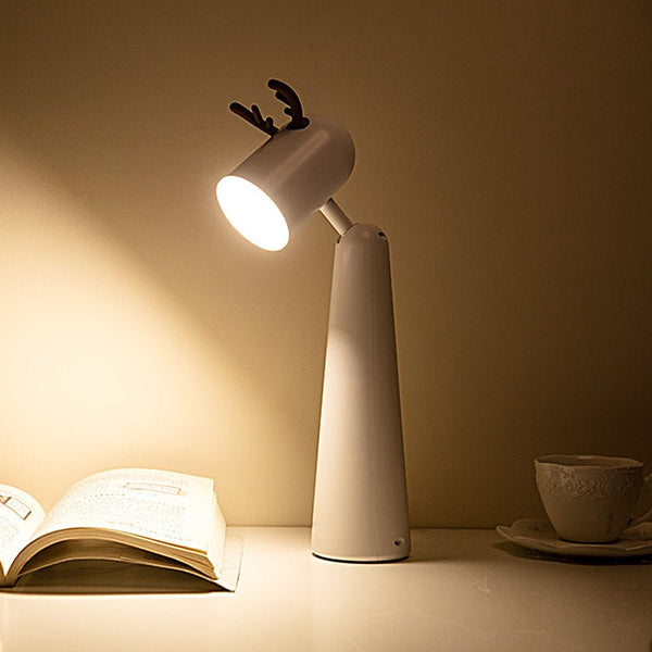 Antlers USB Rechargeable White Desk Lamp with Night Light - Modern LED Table Lamp for Home Office & Bedroom