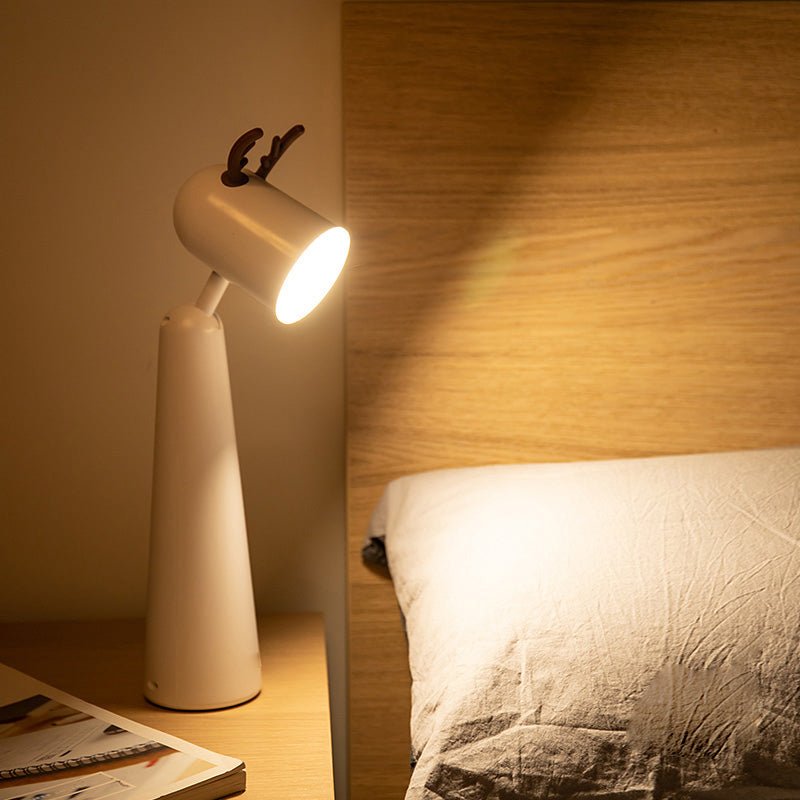 Antlers USB Rechargeable White Desk Lamp with Night Light - Modern LED Table Lamp for Home Office & Bedroom