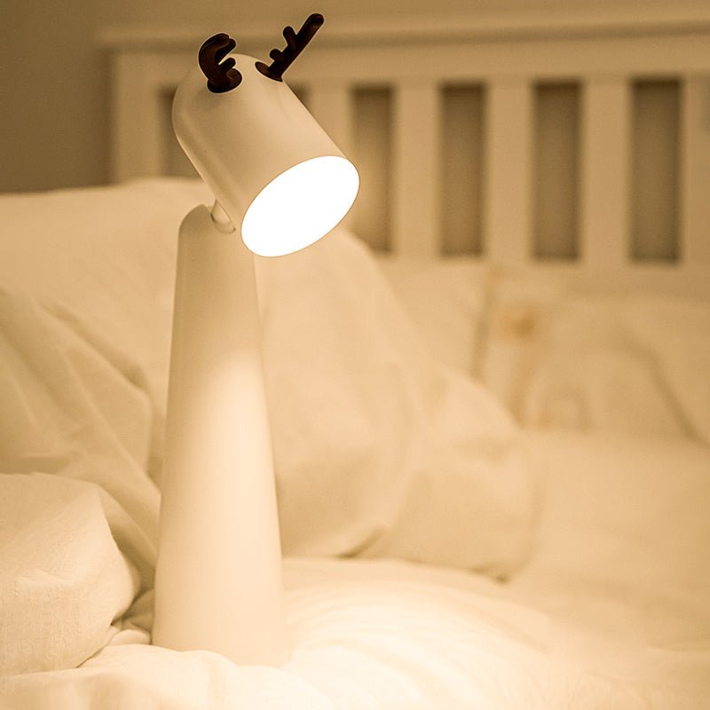Antlers USB Rechargeable White Desk Lamp with Night Light - Modern LED Table Lamp for Home Office & Bedroom