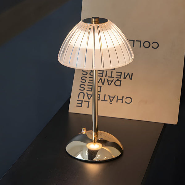 Battery Operated LED Table Lamp - Stylish Brushed Brass Metal Design for Home & Office