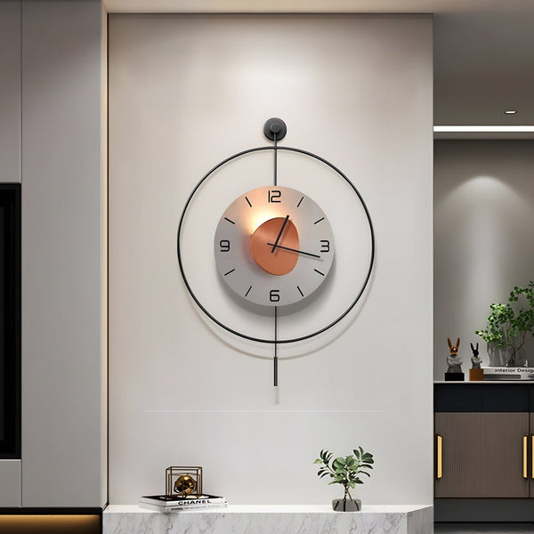 Battery-Powered Round LED Metal Wall Clock - Stylish Hanging Design for Home Decor
